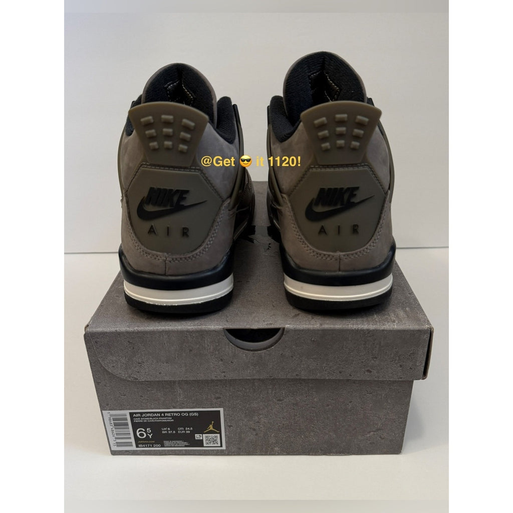 Air Jordan 4 Retro (Cave Stone & Black) Youth Shoes IB4171-200 Size 6.5 Y | W 8